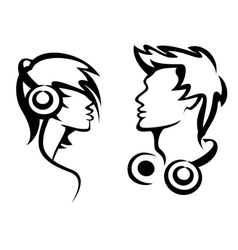 Set of people with heandphones vector image