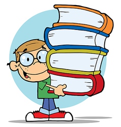 Happy Smart School Boy Carrying A Stack Of Books vector image