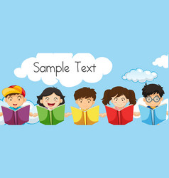 Sample text template with kids reading books Sample text template with kids reading books vector image