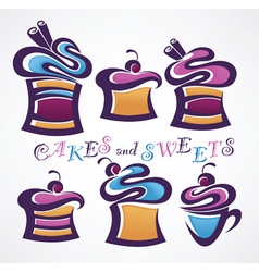 Collection of funny colored sweets and cake vector image