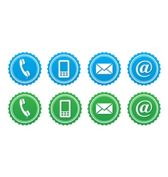 Contact retro labels set - blue and green vector image