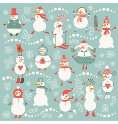 Set of cute snowmans vector image