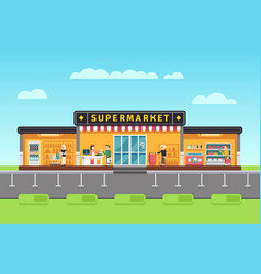 Supermarket store hypermarket building with vector image