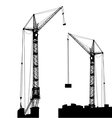 Silhouette of two cranes working on the building vector image