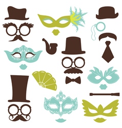 Retro Party set - Glasses hats lips mustaches mask vector image