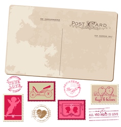 Vintage Postcard and Postage Stamps - for wedding vector image