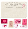 Vintage Postcard and Postage Stamps - for wedding vector image