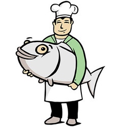 Chef holding a big fish vector image