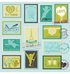 Vintage Love Valentine Stamps vector image