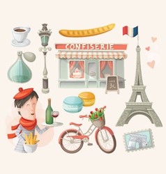 Set of french items vector image