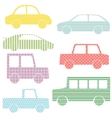 Collection of car silhouettes with simple patterns vector image