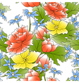 Seamless of a color flowers and green leafs vector image