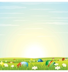 Easter Background Eggs in Green Grass vector image