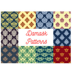 Damask seamless pattern set with floral ornament vector image