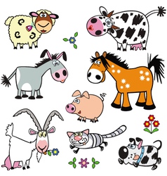 Set with cartoon farm animals vector image