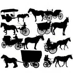 Horse drawn vehicle silhouettes vector image