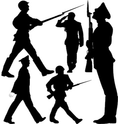 Soldiers marching and sentry guard silhouettes vector image