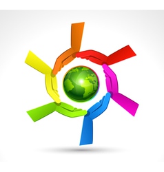 Color hands surrounding the earth globe vector image