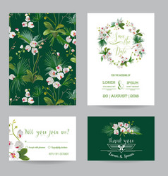Tropical orchid flowers and leaves wedding vector image