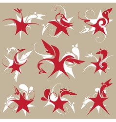 Stylized star-bird set of emblem vector image