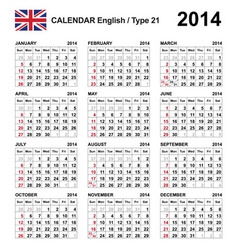 Calendar 2014 English Type 21 vector image
