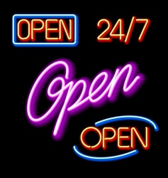 Set of glowing neon open signs vector image
