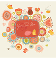 Floral background with funny birds and insects vector image