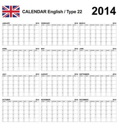 Calendar 2014 English Type 22 vector image
