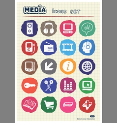 Media and business icons set drawn by chalk vector image