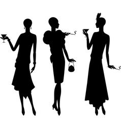 Silhouettes of beautiful girl 1920s style vector image