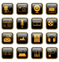 Mass media icons golden vector image