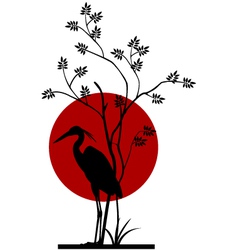 Heron silhouette with giant moon background vector image