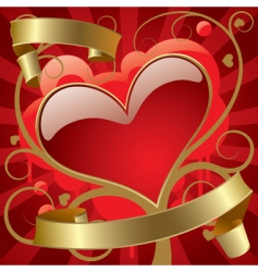 Red heart with gold banners vector image