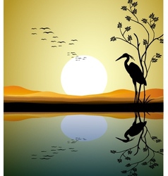 Heron silhouette on lake vector image