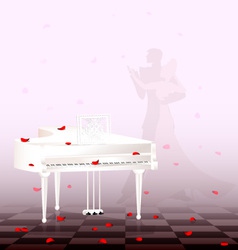 White piano and red petals vector image
