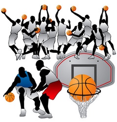 Basketball players silhouettes set vector image