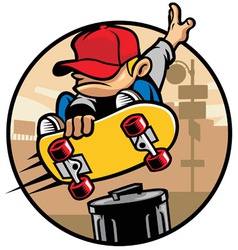 Skater boy doing a jump ollie vector image