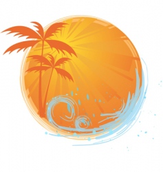Round banner with palm trees vector image