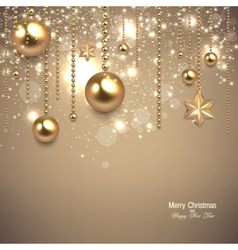 Elegant christmas background with golden baubles vector image