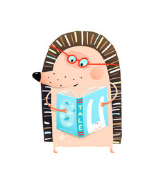 Smart adorable baby hedgehog reading book Smart adorable baby hedgehog reading book vector image