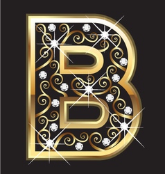 B gold letter with swirly ornaments vector image