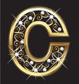 C gold letter with swirly ornaments vector image