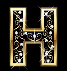 H gold letter with swirly ornaments vector image