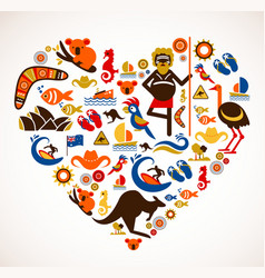 Australia love - heart with set of icons vector image