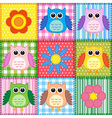 Patchwork background with owls vector image