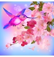 Greeting card with branch of flowers and vector image