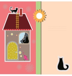 Postcard with decorative house and a cat vector image