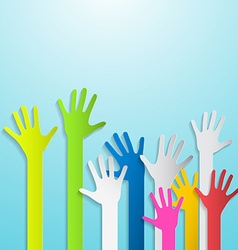 Paper Cut Colorful Hands on Blue Background vector image