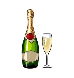 Champagne bottle and glass isolated vector image