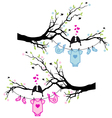 Baby boy and girl clothes with birds on tree vector image